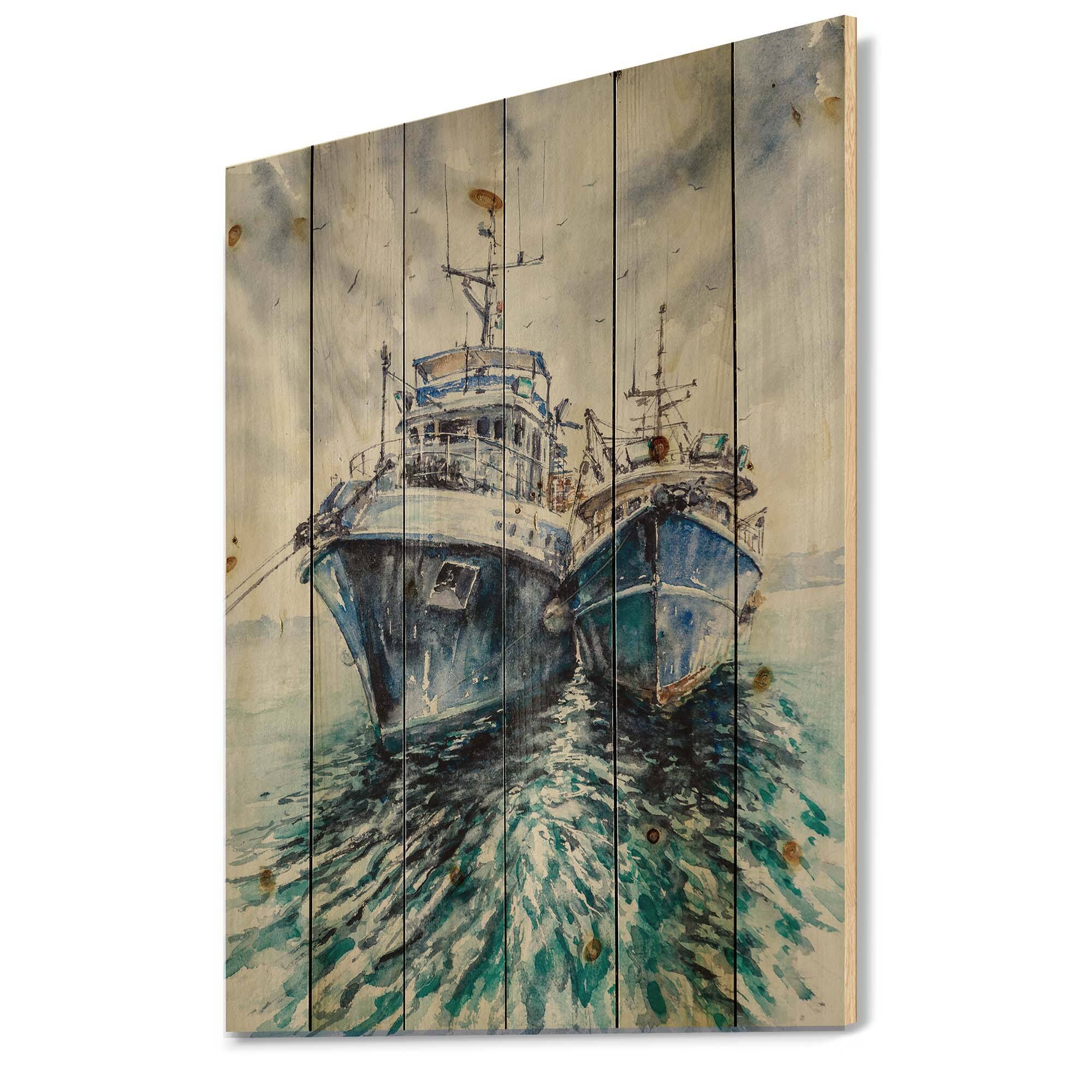 Designart - Two Fishing Boats Before A Storm Anchored